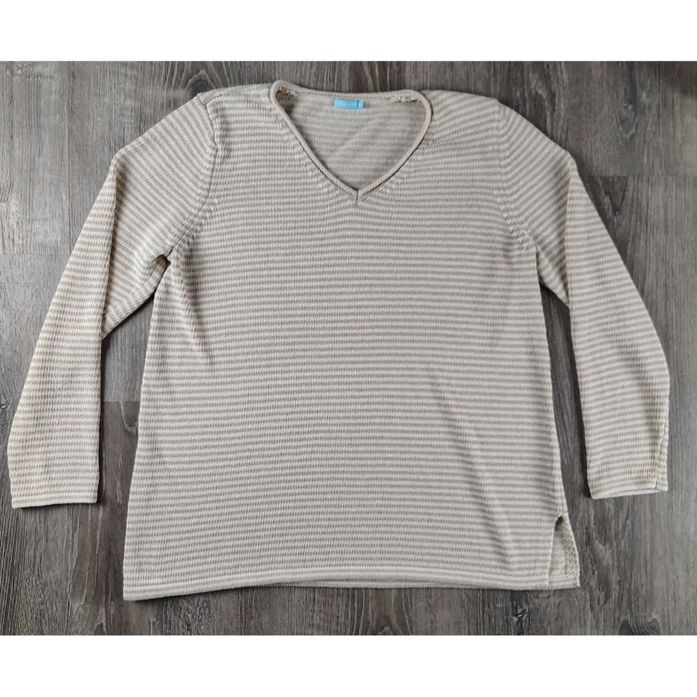 J. McLaughlin XL Callum Striped VNeck Sweater Costal Chic Textured Nautical Knit